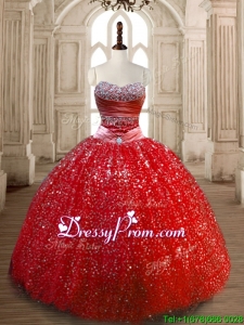 Classical Ball Gown Red Sweet 16 Dress with Beading and Sequins