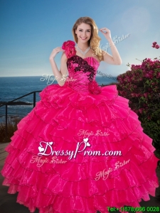 2016 Fashionable One Shoulder Sweet 16 Gown with Ruffled Layers and Handmade Flowers
