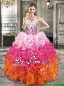 2016 Fashionable Beaded Bodice and Ruffled Quinceanera Dress in Gradient Color
