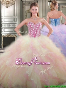 2016 Lovely Big Puffy Tulle Quinceanera Dress with Beading and Ruffles