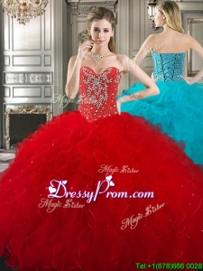 2016 New Style Red Tulle Sweet 16 Dress with Beading and Ruffles