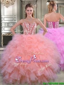 2016 Visible Boning Beaded Bodice and Ruffled Quinceanera Dress in Watermelon Red