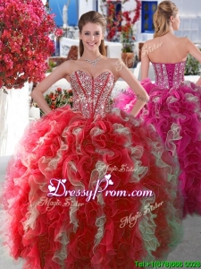 2016 Visible Boning Beaded and Ruffled Quinceanera Gown in Red and White