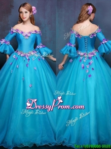 Elegant Off the Shoulder Three Fourth Length Sleeves Quinceanera Dress with Appliques