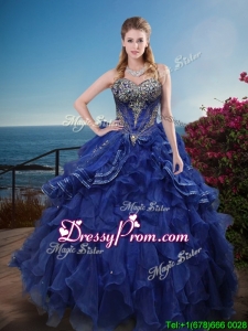 Fabulous Classical Rhinestoned and Ruffled Sweet 16 Dress in Royal Blue