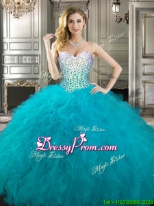 Gorgeous Teal Really Puffy Quinceanera Dress with Beading and Ruffles