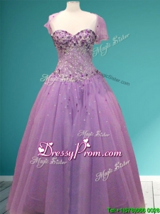 Beautiful Rhinestoned A Line Sweet 16 Gown in Lavender