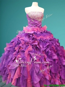 Best Beaded and Ruffled Quinceanera Dress in Purple and Pink