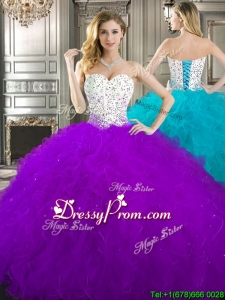 Best Beaded and Ruffled Quinceanera Dress in Purple and White