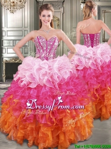 Fabulous New Gradient Color Big Puffy Sweet 16 Dress with Beading and Ruffles