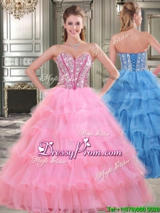 Fabulous Rose Pink Sweet 16 Dress with Beading and Ruffled Layers