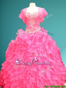 New Style Hot Pink Sweet 16 Gown with Beading and Ruffles