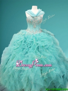 Visible Boning Beaded and Ruffled Sweet 16 Dress in Apple Green