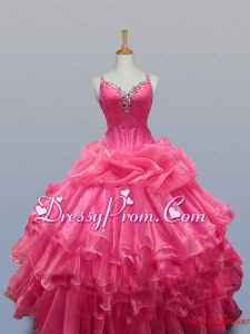 2015 Elegant Straps Quinceanera Dresses with Beading in Organza