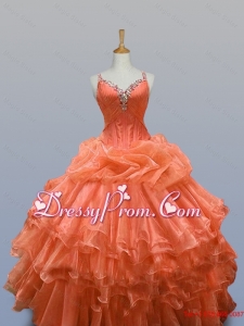 2015 Popular Straps Quinceanera Dresses with Beading and Ruffled Layers