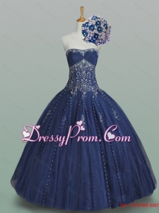 Elegant Ball Gown Strapless Beaded Quinceanera Dresses in Navy Blue