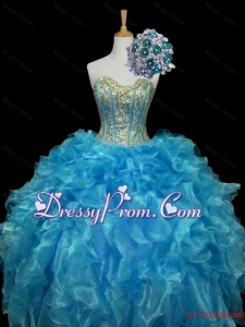 Elegant Sweetheart Sequins and Ruffles Quinceanera Dresses in Blue