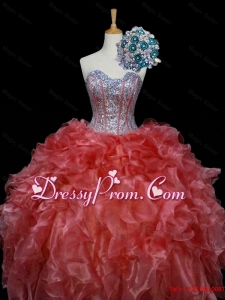 New Style Ball Gown Sweet 16 Dresses with Sequins and Ruffles in Rust Red
