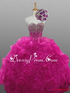 2015 Gorgeous Quinceanera Dresses with Beading and Rolling Flowers