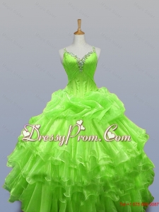 2015 Romantic Straps Quinceanera Dresses with Ruffled Layers