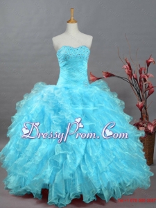 2015 Wonderful Beading Aqua Blue Quinceanera Dresses in Organza