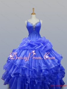 2015 Wonderful Straps Quinceanera Gowns with Beading in Organza