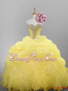 2015 Pretty Sweetheart Beaded Quinceanera Dresses with Ruffled Layers