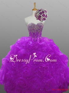 2015 Natural Quinceanera Dresses with Beading and Rolling Flowers
