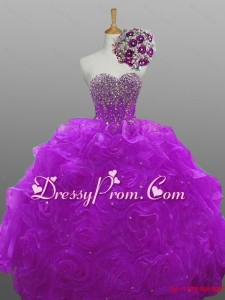 2015 Natural Quinceanera Dresses with Beading and Rolling Flowers