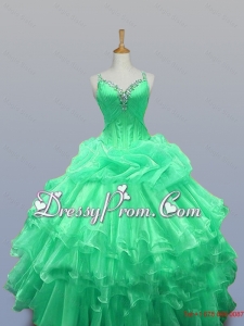 2015 Straps Quinceanera Dresses with Beading and Ruffled Layers