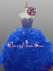 2015 Sweetheart Quinceanera Dresses with Beading and Rolling Flowers