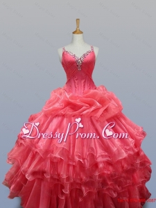 Beading and Ruffled Layers Straps Quinceanera Dresses for 2015