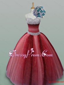 Fashionable Spaghetti Straps Quinceanera Dresses with Beading in Wine Red