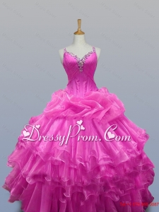 Perfect Straps Quinceanera Dresses with Beading and Ruffled Layers for 2015