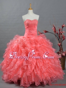 Puffy Sweetheart Beading Watermelon Quinceanera Dresses for 2015