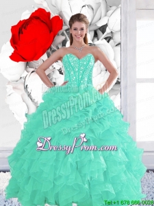 2016 Perfect Appple Green Quinceanera Dresses with Beading and Ruffles