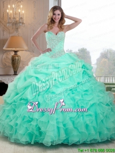 2016 Pretty Beaded and Ruffles Quinceanera Dresses in Apple Green