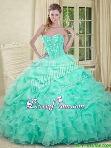 2016 Summer Elegant Apple Green Quinceanera Dresses with Beading and Ruffles