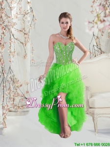 2016 Inexpensive High Low Sweetheart Spring Green Prom Dresses with Beading