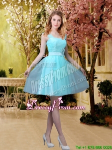 2016 Pretty Aqua Blue Short Dama Dresses with Belt