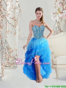 2016 Sophisticated High Low Sweetheart and Beaded Teal Prom Dresses