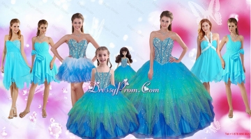 Perfect Beaded Multi Color Quinceanera Dresses and Aqua Blue Dama Dresses and Cute Straps Little Girl Dresses and Sexy Short Prom Dresses