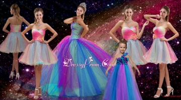 Perfect Beaded Multi Color Quinceanera Dresses and Hand Made Flower Dama Dresses and Cute One Shoulder Little Girl Dresses