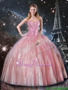 Affordable Ball Gown Sweetheart Beaded Quinceanera Dresses in Pink for 2016