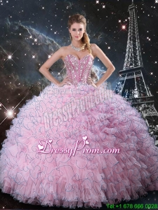 Cheap Pink Sweetheart Sweet 15 Dresses with Beading and Ruffles