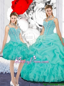 Elegant Straps Ball Gown Detachable Quinceanera Dresses in Turquoise