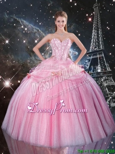 Feminine Rose Pink Sweet 16 Dresses with Beading and Bowknot