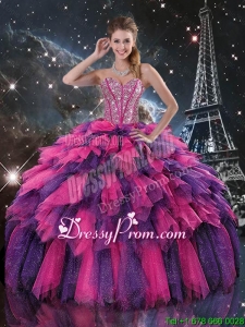 Luxurious Beaded and Sweetheart Quinceanera Dresses in Multi Color for 2016