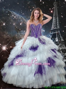 Sweetheart Beaded Quinceanera Dresses in White and Purple for 2016