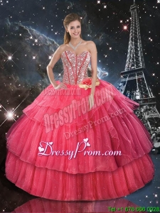 Comfortable Hand Made Flowers Coral Red Quinceanera Dresses with Beading